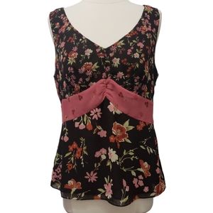 LOFT  Floral V-neck Fit & Flare Sleeveless Blouse Brown Pinj Floral Size 10